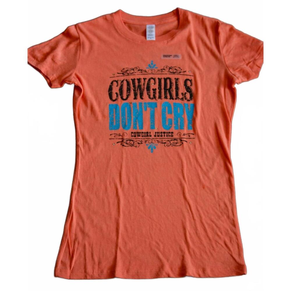 NEW COWGIRL JUSTICE women's cowgirls don't cry tee in papaya